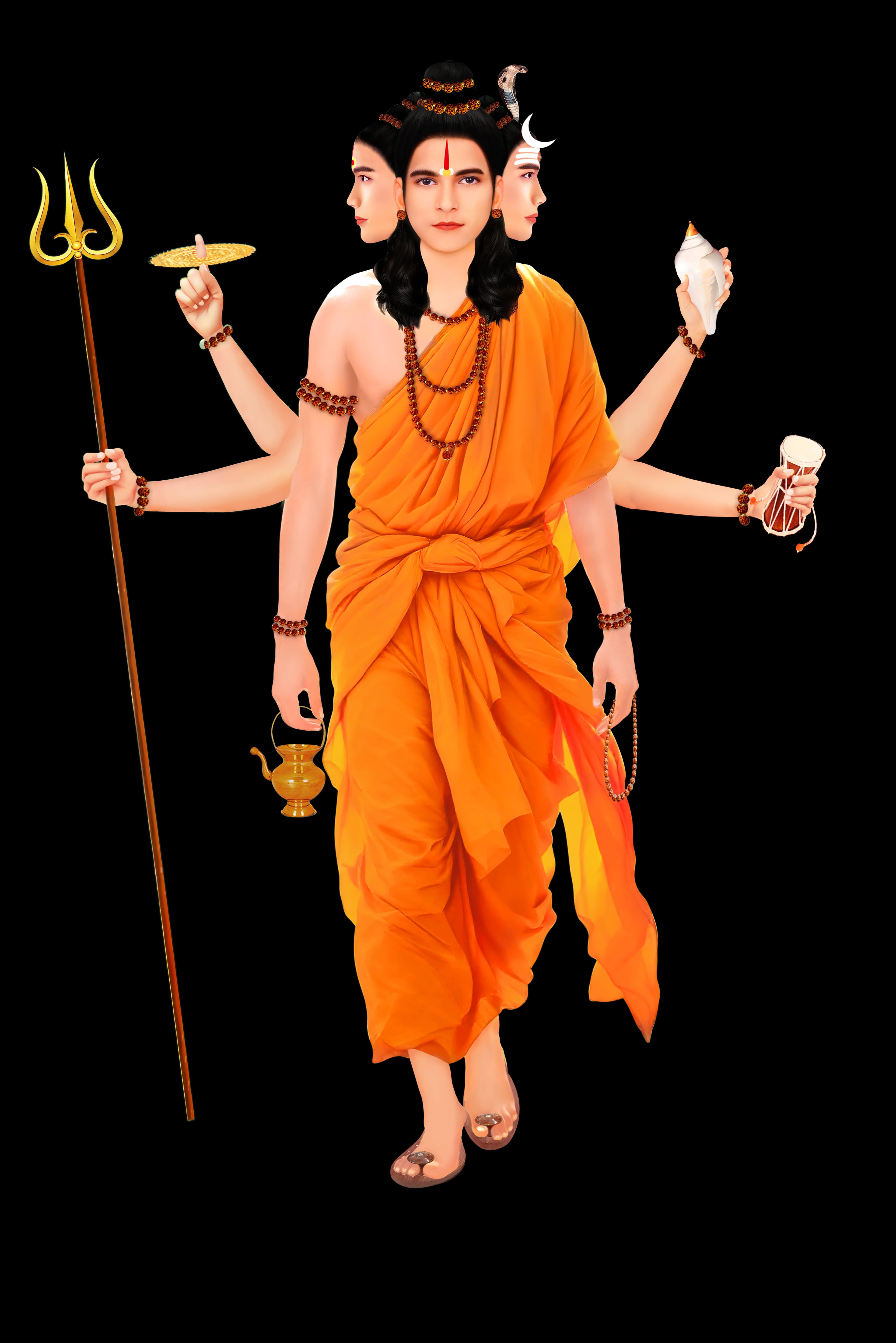 H.H. Shri Datta Swami as God Datta Standing Trimurti